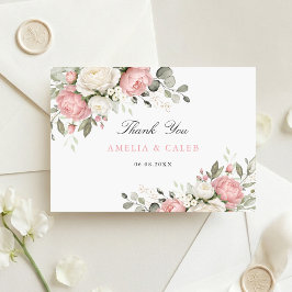 Agradecimiento Floral Elegante Rosa Claro Tarjeta de Agradecimien