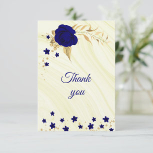 Agradecimiento floral oro azul real oro floral tarjeta de agradec