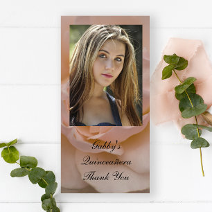 Agradecimiento Floral rosa Quinceañera Gracias Tarjeta De Foto