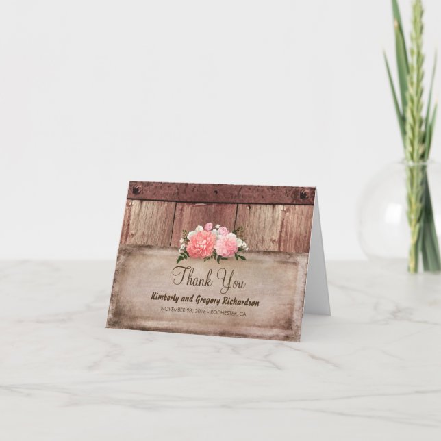Agradecimiento Floral Rústico de Boda de Madera y  (Anverso)