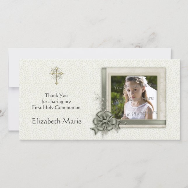 Agradecimiento Floral verde, marco orgánico, tarjeta de foto reli (Anverso)