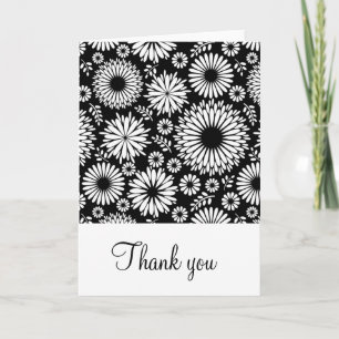Agradecimiento Flores blancas negras retro - Tarjeta de agradecim