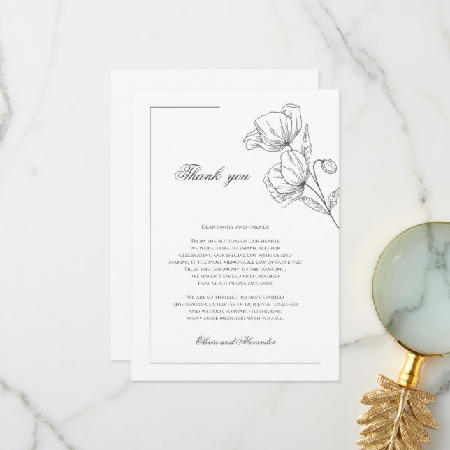 Agradecimiento Flores de amapola elegante boda tarjeta de agradec (Anverso/Reverso In Situ)