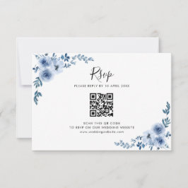 Agradecimiento flores de color azul boda código QR tarjeta RSVP