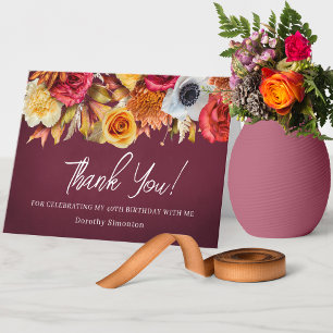 Agradecimiento Flores de Otoño Cumpleaños 40 Tarjeta Doble