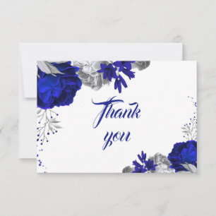 Agradecimiento flores de plata azul real gracias tarjeta