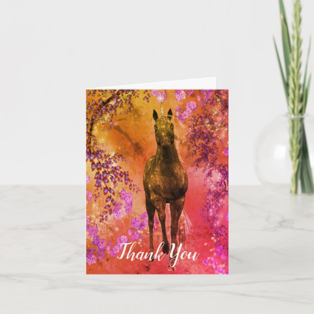 Agradecimiento Flores negras de unicornio Fantasy Art Tarjeta de  (Anverso)
