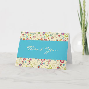 Agradecimiento Flores Retro · Turquesa · Tarjeta de Agradecimient
