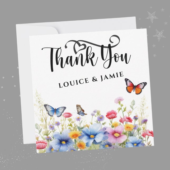 Agradecimiento Flores salvajes Elegante Simple Tarjeta de agradec (Wildflowers Elegant Simple Flat Thank You Card)