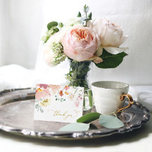 Flores salvajes rosas y rojas - Tarjeta de agradec