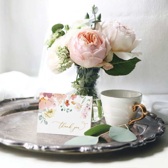 Agradecimiento Flores salvajes rosas y rojas - Tarjeta de agradec (Subido por el creador)