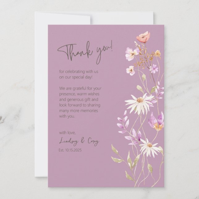 Agradecimiento Flores silvestres Lavendar Tarjeta de agradecimien (Anverso)