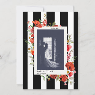 Agradecimiento Flores silvestres Stripe Boda Foto Tarjeta de agra