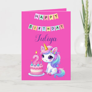 Agradecimiento Foto de la familia Cute unicorn tarjeta de 2º cump