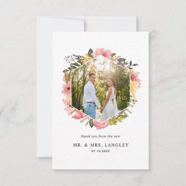 Agradecimiento Foto de marco floral Gracias tarjeta (Anverso)