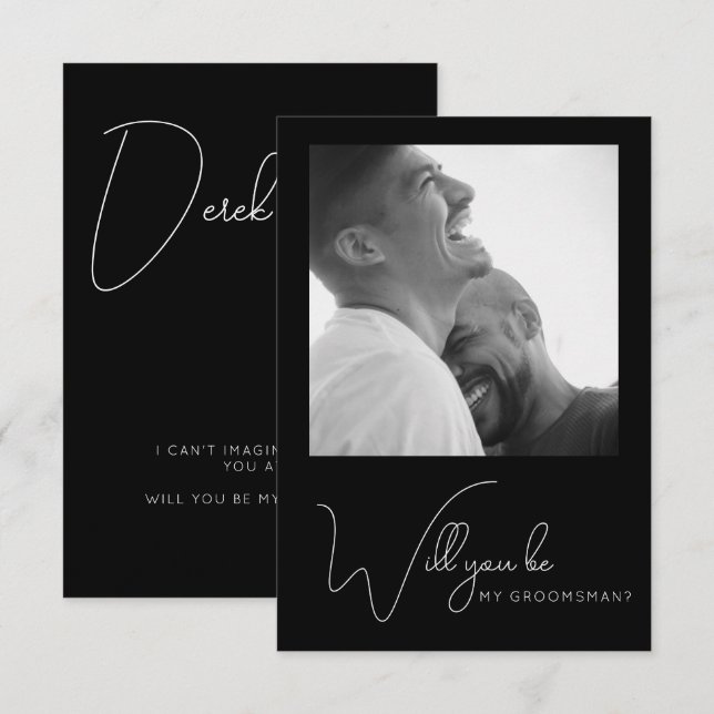 Agradecimiento Foto de moda Tarjeta de propuesta Groomsman en bla (Anverso / Reverso)