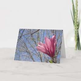 Agradecimiento foto en flor de árbol de magnolia rosa - tarjeta e