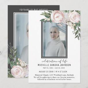 Agradecimiento Foto funeraria Tarjeta de oración Gray Floral Flam