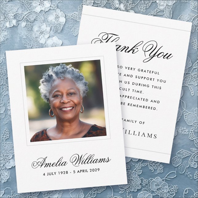 Agradecimiento Foto simpatía, duelo, tarjeta blanca de agradecimi (Photo sympathy bereavement white thank you card)