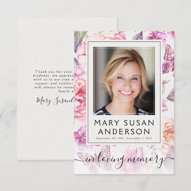 Agradecimiento Fotos florales Funeral Memorial Gracias Tarjeta de (Anverso / Reverso)
