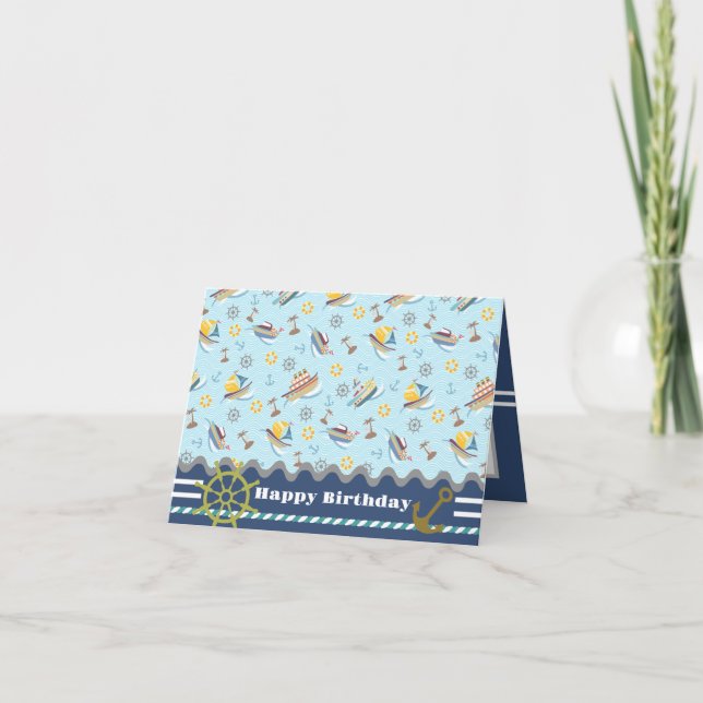 Agradecimiento Fun Boats Blue. Tarjeta de cumpleaños (Anverso)