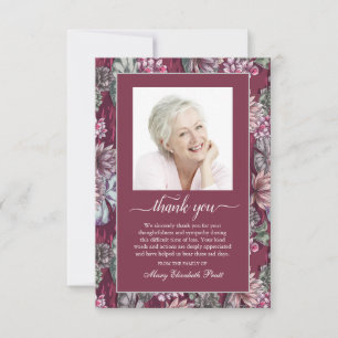 Agradecimiento Funeral Burgundy Floral Foto - Tarjeta de agradeci