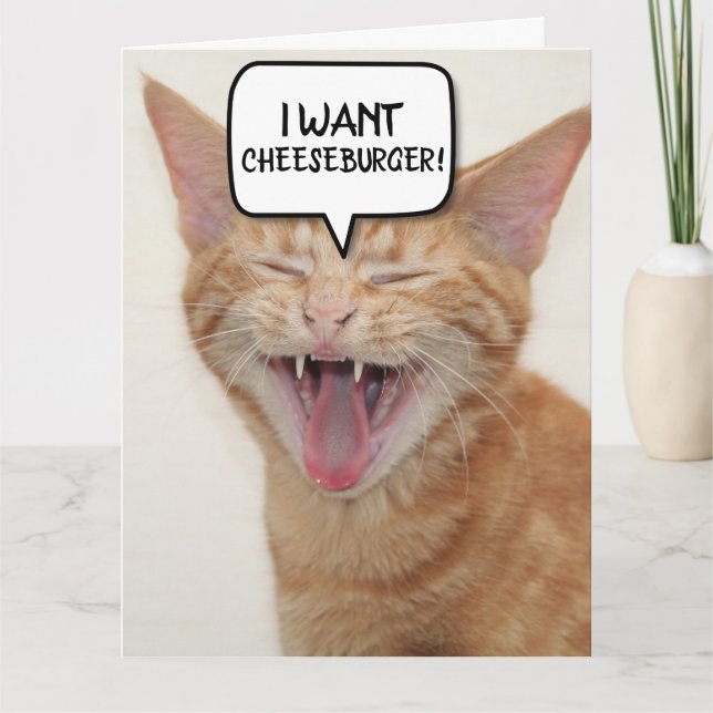 AGRADECIMIENTO FUNNY GINGER CAT TARJETA DE CUMPLEAÑOS I WANT-CHEE (Anverso)