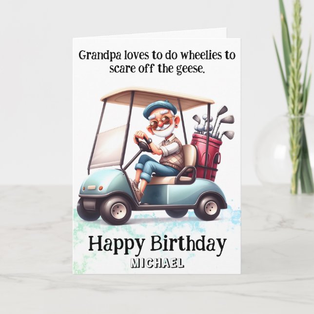Agradecimiento *~* Funny Old Golf Cart Man - Tarjeta de cumpleaño (Anverso)