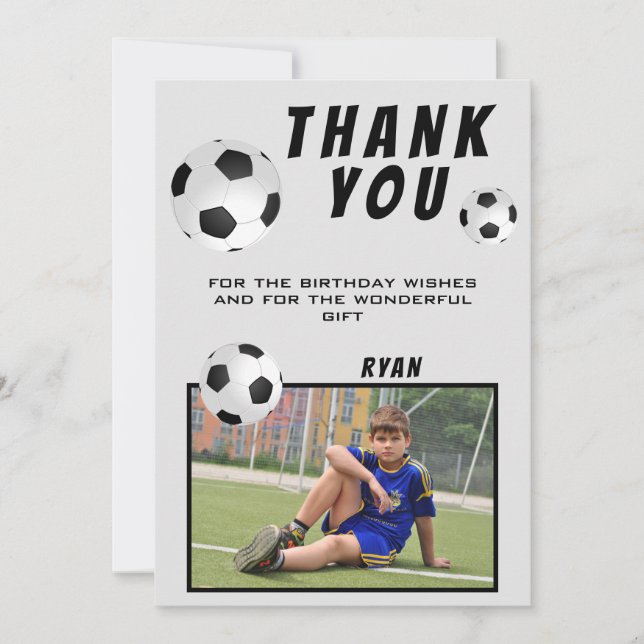Agradecimiento Fútbol Fútbol Gracias tarjeta de foto de cumpleaño (Anverso)