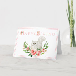 Agradecimiento Gato blanco con tarjeta de Pascua de Flores Rosa