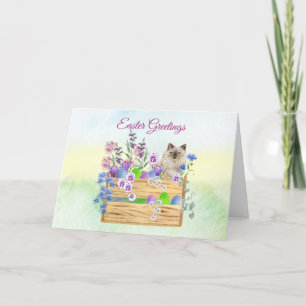 Agradecimiento Gato de Pascua con Flores Azules y Tarjeta de Pasc