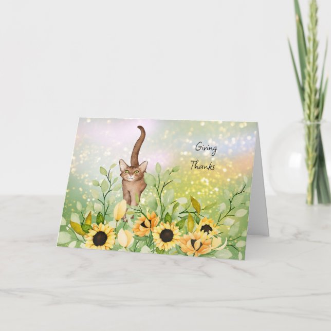 Agradecimiento Gato marrón con tarjeta de Acción de Gracias Sunfl (Anverso)
