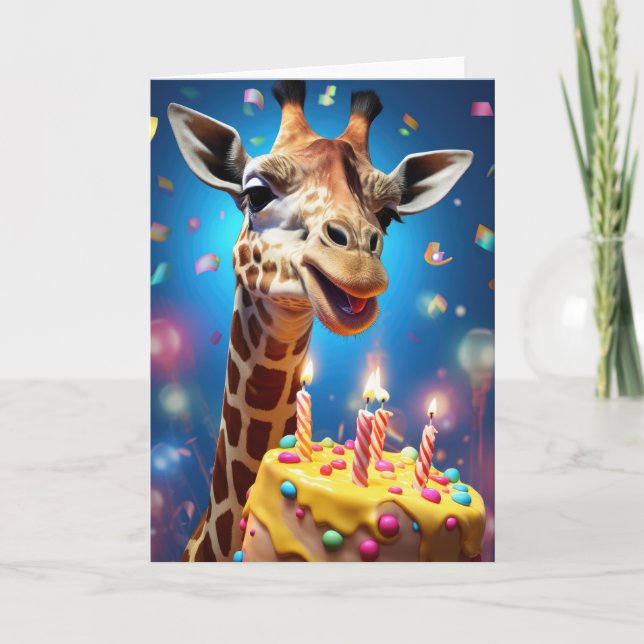 Agradecimiento Giraffe con pastel de cumpleaños - Tarjeta (Anverso)