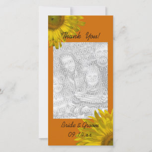 Agradecimiento Girasol amarillo en Naranja Gracias tarjeta de fot