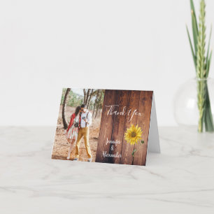 Agradecimiento Girasol de madera rústica Gracias tarjeta boda