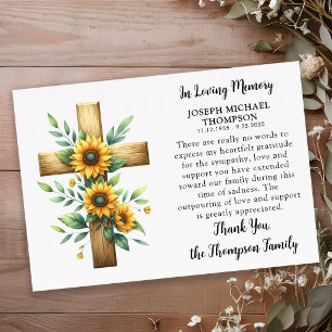 Agradecimiento Girasol Funeral Cruz Moderne Tarjeta de Agradecimi