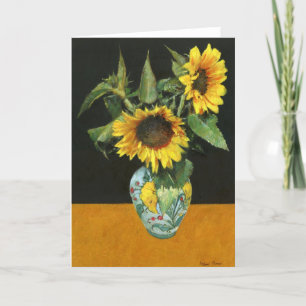 Agradecimiento Girasoles en tarjeta de felicitaciones de oro