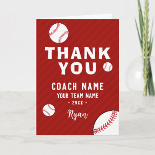 Agradecimiento Gracias Entrenador Tarjeta de Béisbol Rojo