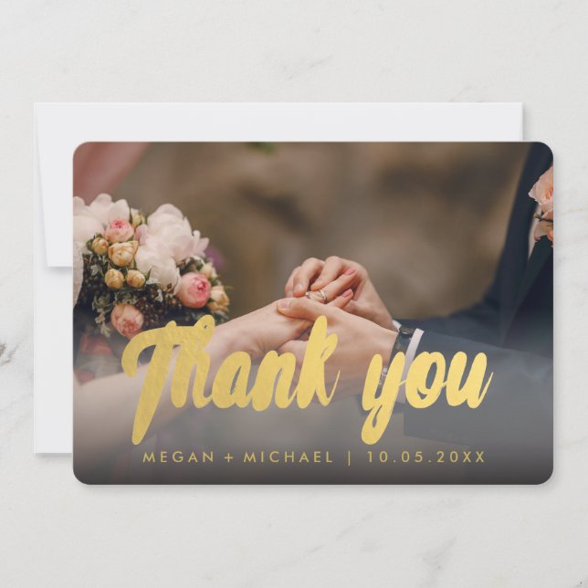 Agradecimiento Gracias escritura del oro de la tarjeta de la foto (Anverso)