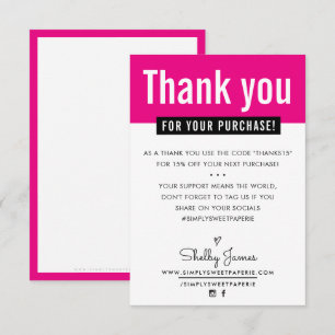 Agradecimiento GRACIAS MODERNAS tarjeta de compra rosa para clien