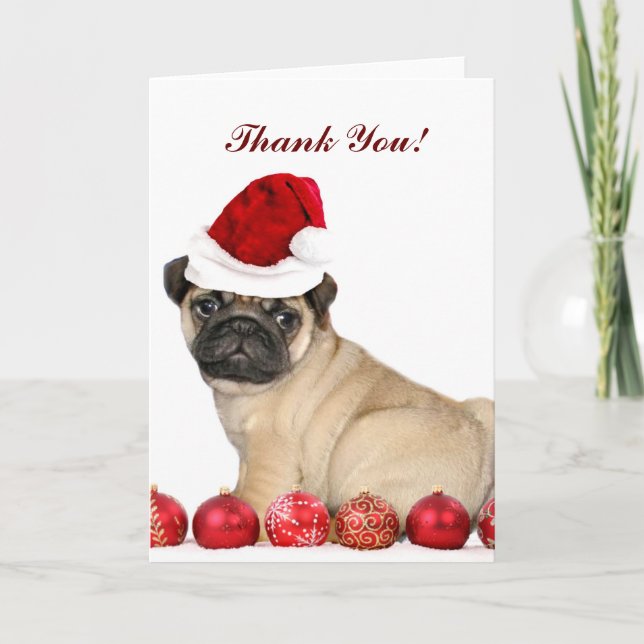 Agradecimiento Gracias Navidades, tarjeta de perro Pug (Anverso)