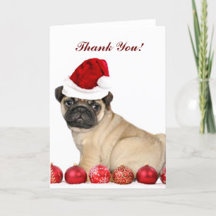 Agradecimiento Gracias Navidades, tarjeta de perro Pug
