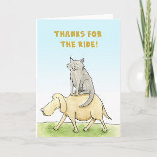 Agradecimiento ¡Gracias por el viaje! Tarjeta de gato y perro.