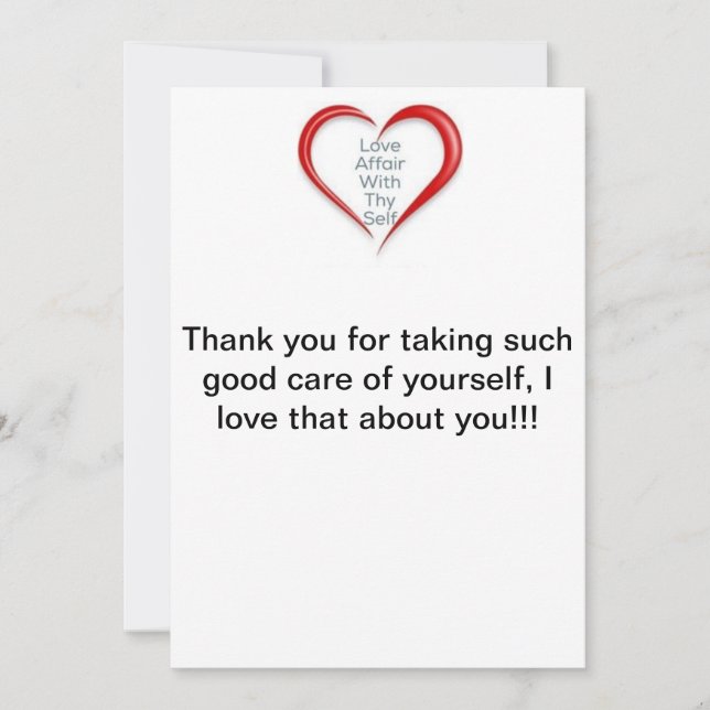 Agradecimiento Gracias por tomar el cuidado de sí mismo, tarjeta (Anverso)