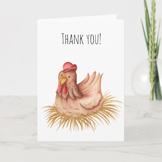 Agradecimiento Gracias tarjeta con un ilustracion de gallina (Anverso)