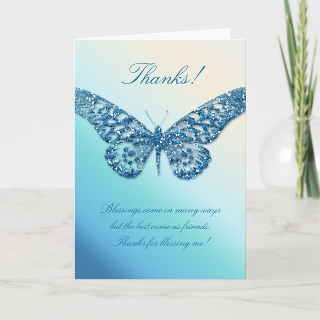 Agradecimiento Gracias tarjeta de felicitación mariposa azul (Anverso)