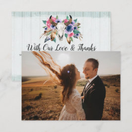 Agradecimiento Gracias Tarjeta de Foto Rustic Floral Cow Skull Bo