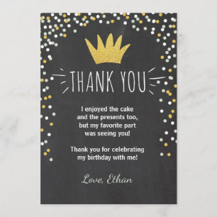 Agradecimiento Gracias tarjeta de Wilthday Gold Boy Crown