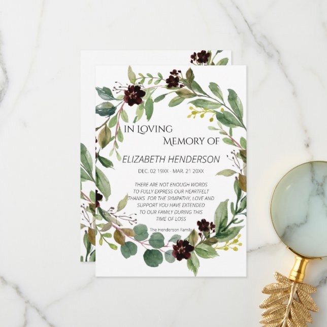 Agradecimiento Gracias tarjeta en memoria de la simpatía. (Anverso/Reverso In Situ)