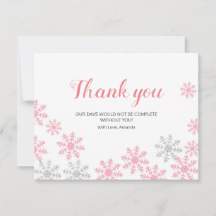 Agradecimiento Gracias Tarjeta Plata Rosa Copos de Nieve
